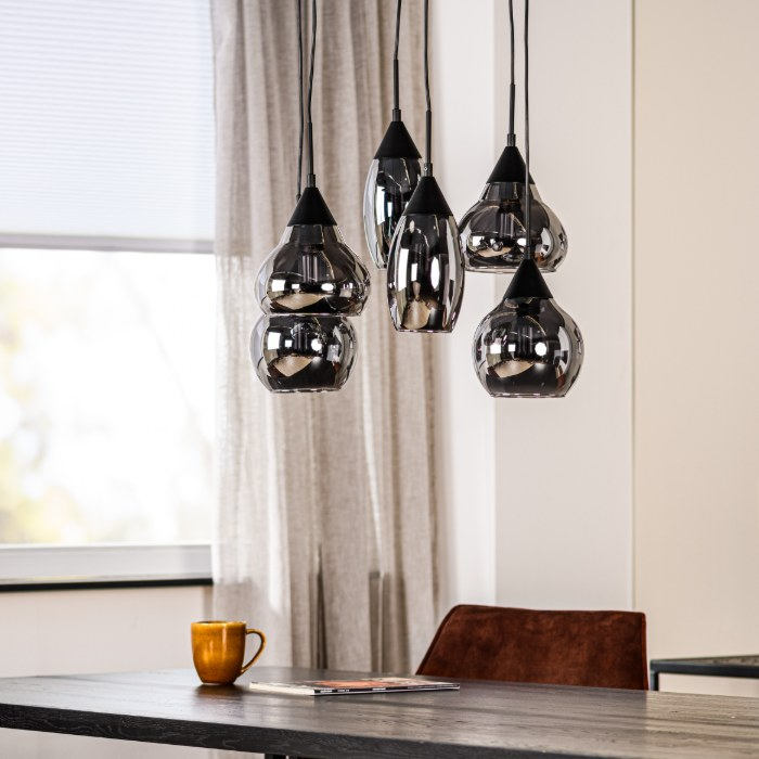 hanglamp 6 lichts smoke glas 45 cm