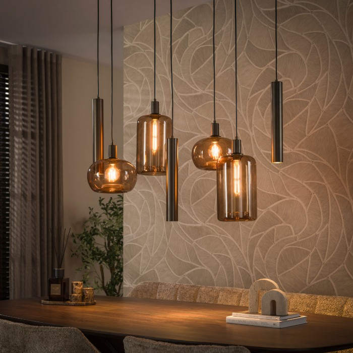 Hanglamp bruin Nika 110 cm met 7 lampen - sfeerfoto 1