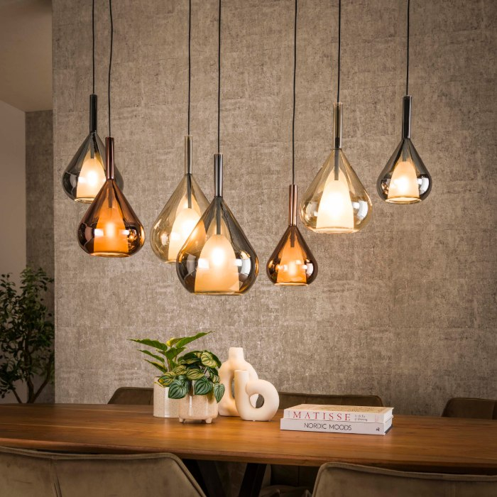 Hanglamp druppel glas 7 lampen Gina zwart - sfeerfoto 1
