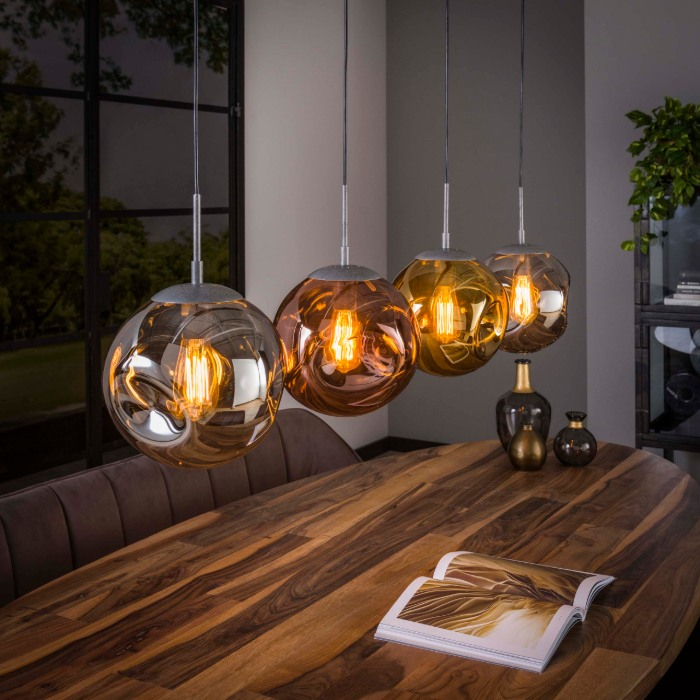 Hanglamp gekleurd glas Remo oud zilver met 4 lampen - sfeerfoto 1