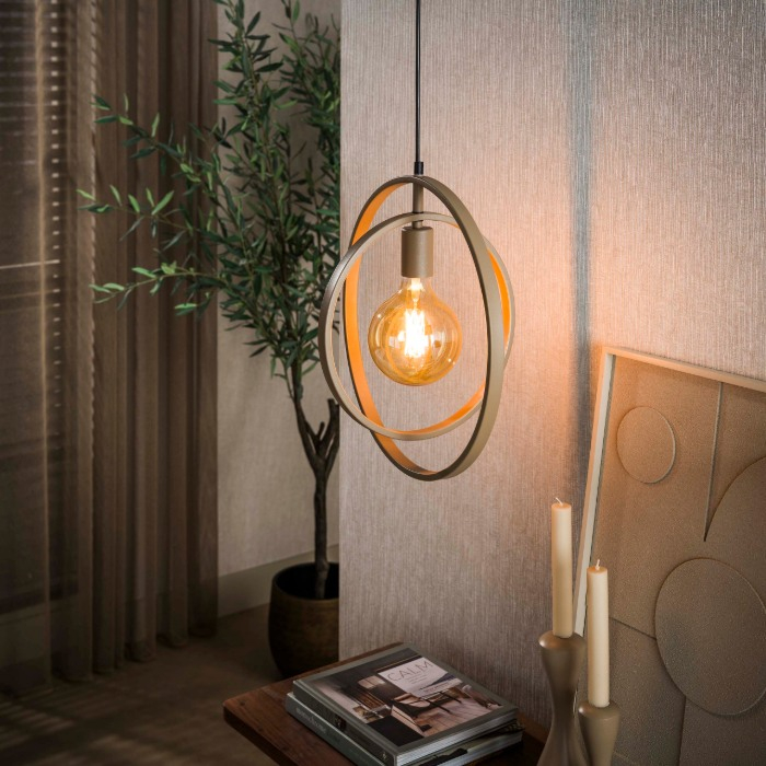 Hanglamp ringen beige 1 lamp Karo Ø 40 cm - sfeerfoto 1