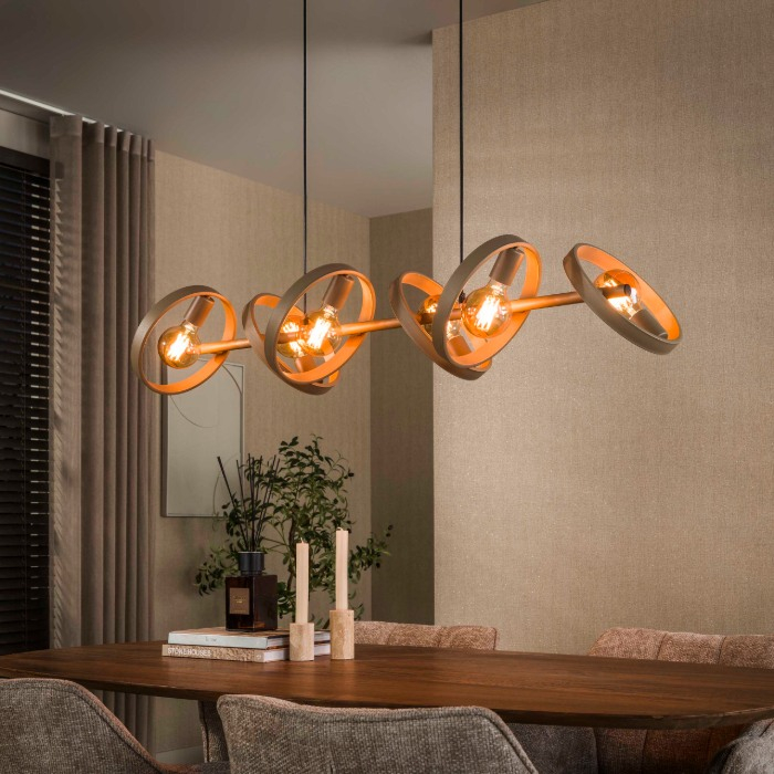 Hanglamp ringen beige met 6 lampen Lena - sfeerfoto 1
