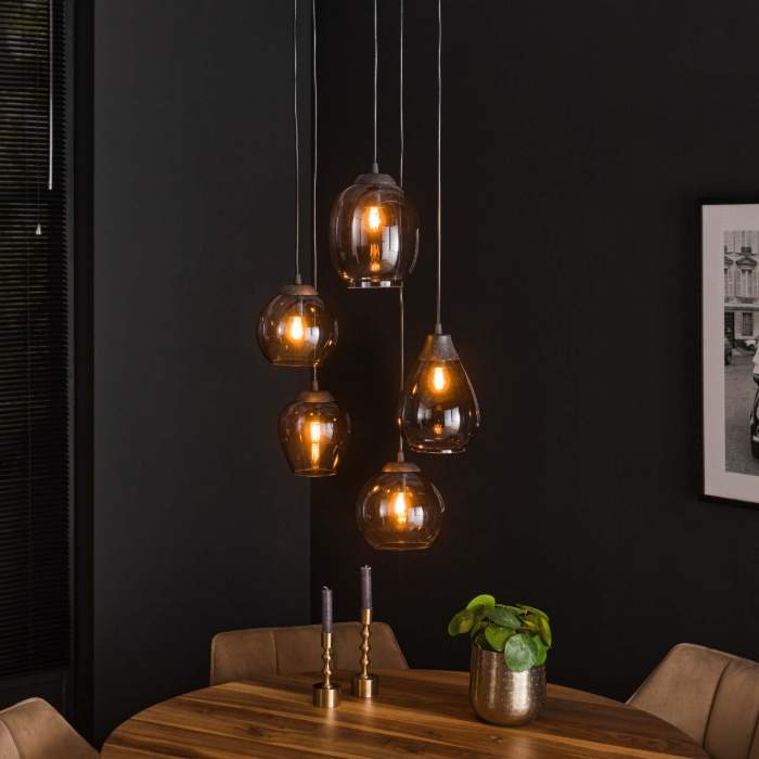 Hanglamp trappenhuis glas chroom 5 lampen Leno - sfeerfoto 1