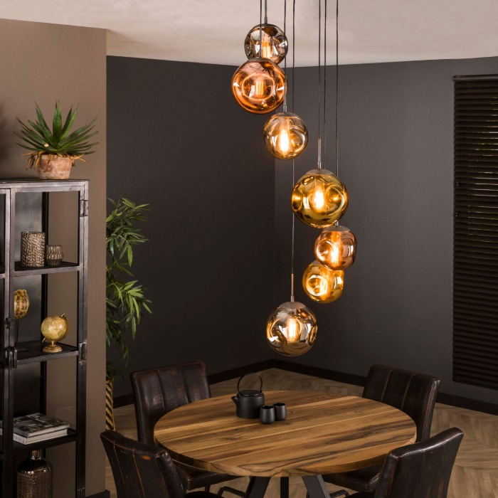 Hanglamp trappenhuis Remo oud zilver met 7 lampen - sfeerfoto 1