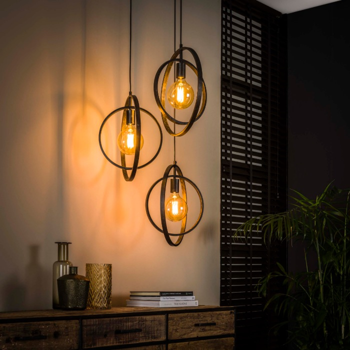 Hanglamp vide ringen antraciet 3 lampen Karo - sfeerfoto 1