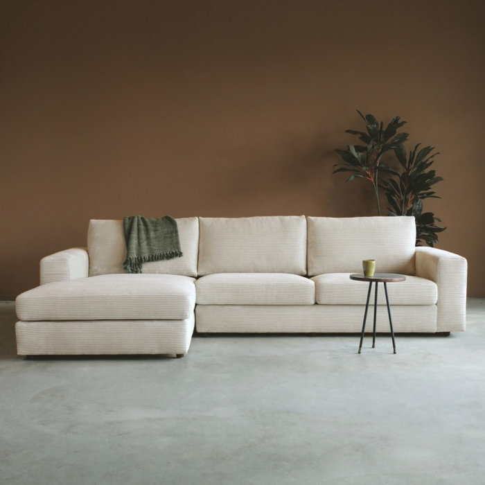 Hoekbank met lig deel in beige ribstof