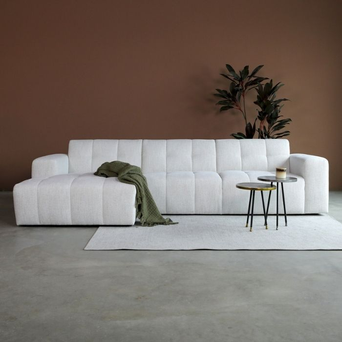 Hoekbank Wave in het ecru met chaise longue links. 