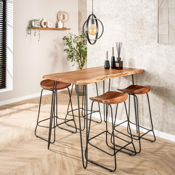 Houten bartafel 130 cm Brix acaciahout naturel met zwart frame - sfeerfoto 1