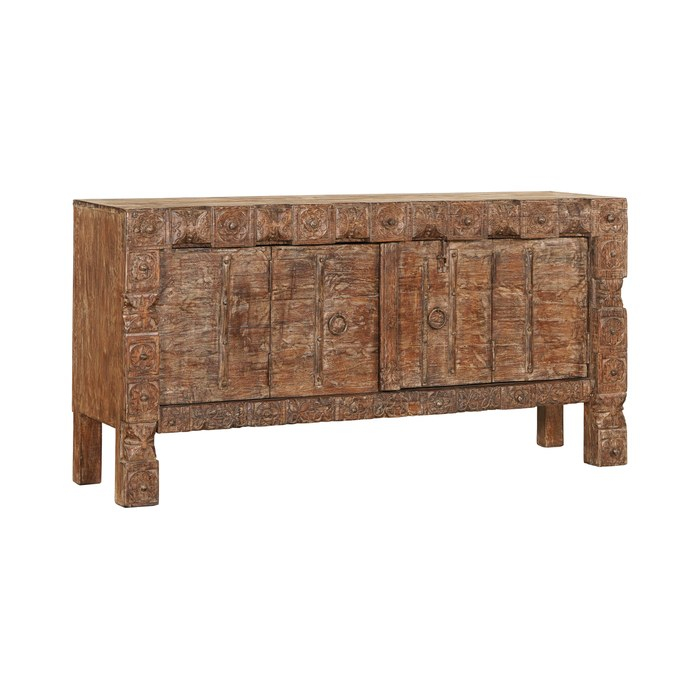 Indiaas dressoir mangohout 2 deuren met snijwerk, bruin