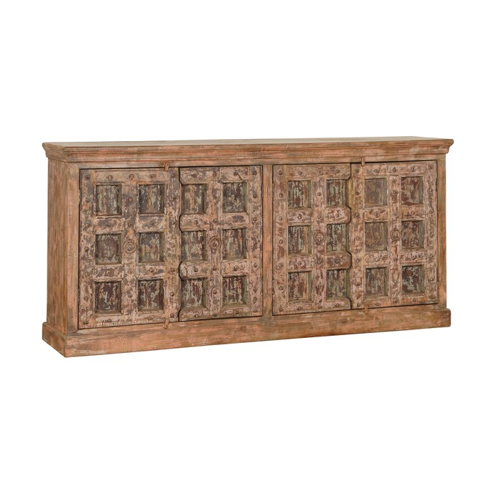 Indiaas dressoir mangohout 4 deuren met snijwerk, bruin