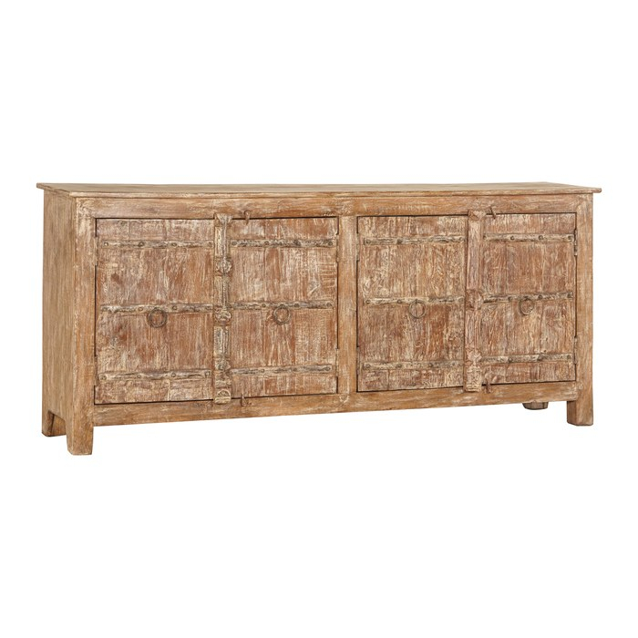 Indiaas dressoir mangohout 4 deuren met snijwerk, licht naturel