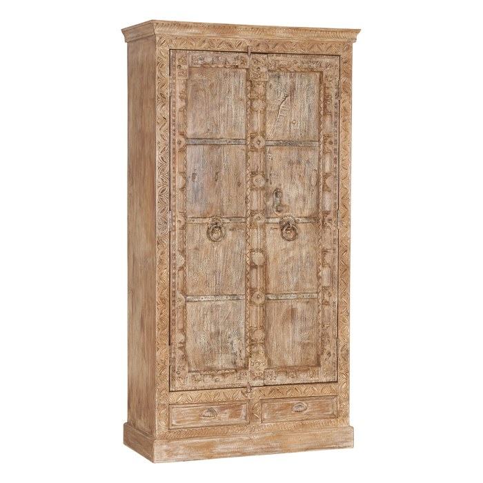 Indiase kast mangohout 2 deuren 2 lades, naturel