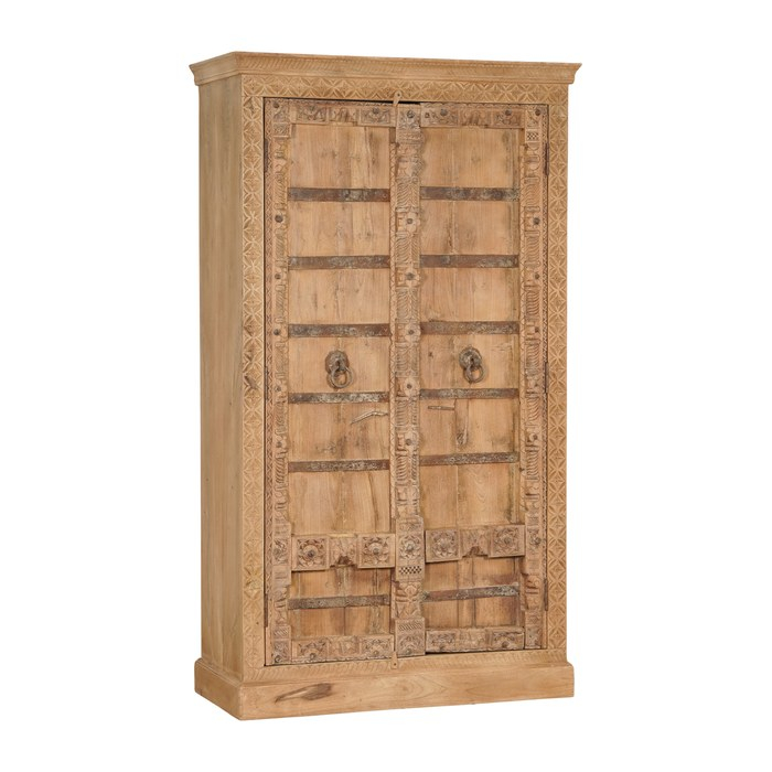 Indiase kast mangohout 2 deuren met ringen, naturel