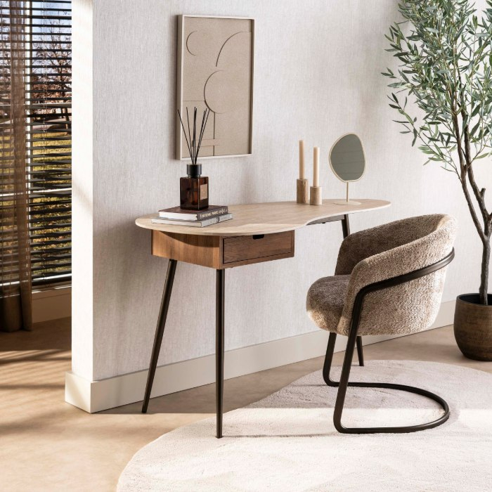 Kaptafel travertinlook met lade Ines 127 cm - sfeerfoto 1