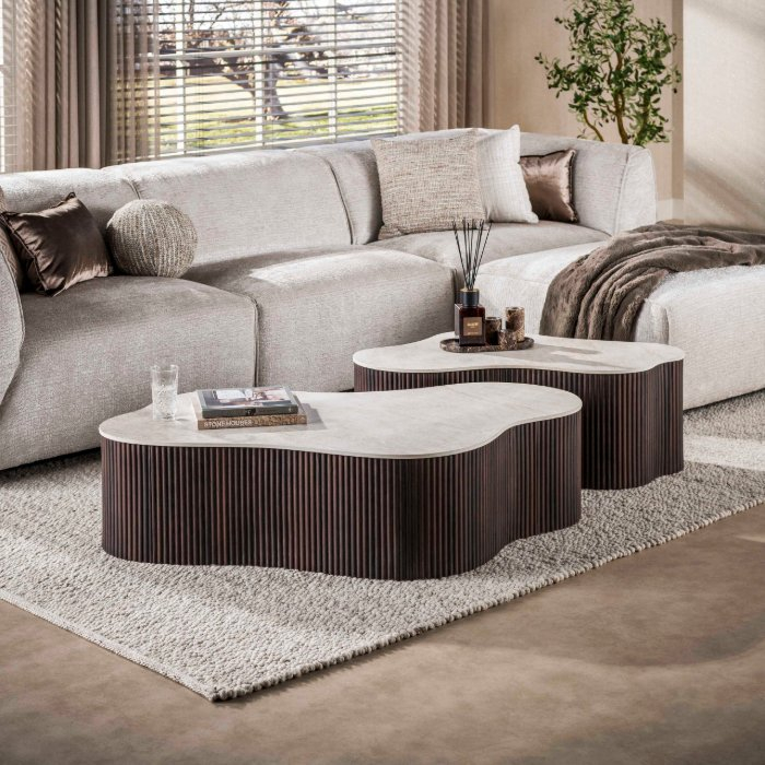 Keramische salontafelset natuursteenlook Arda 135 cm - sfeerfoto 1