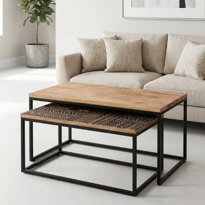 Mangohouten salontafel set van twee