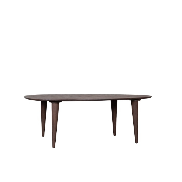 Eettafel Floor 180 cm in mangohout donkerbruin, schuin van voren