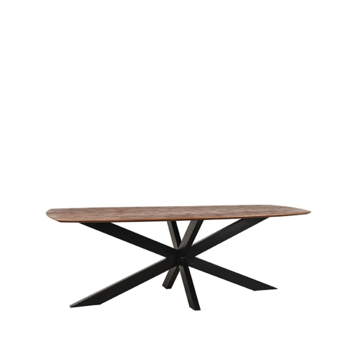 Eettafel Zoe 220 cm in mangohout donkerbruin, schuin van voren