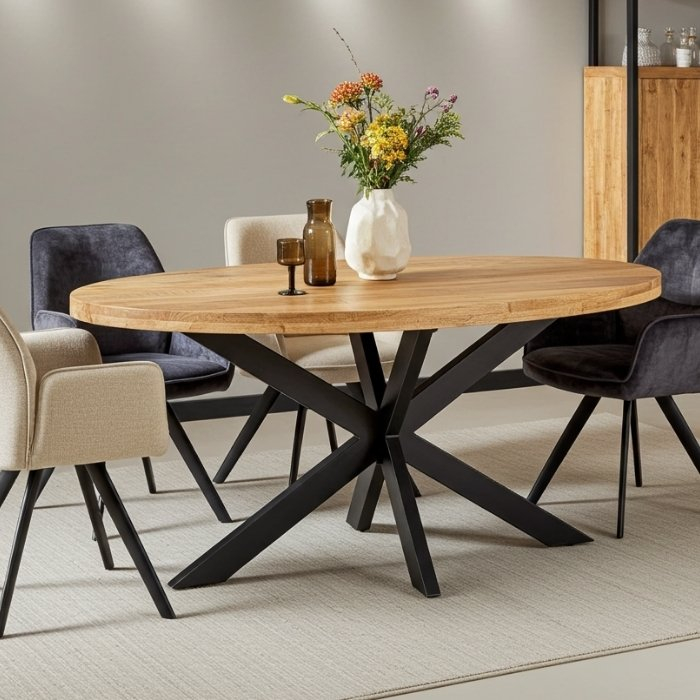 Mangohouten eettafel ovaal 180 met spinpoot.
