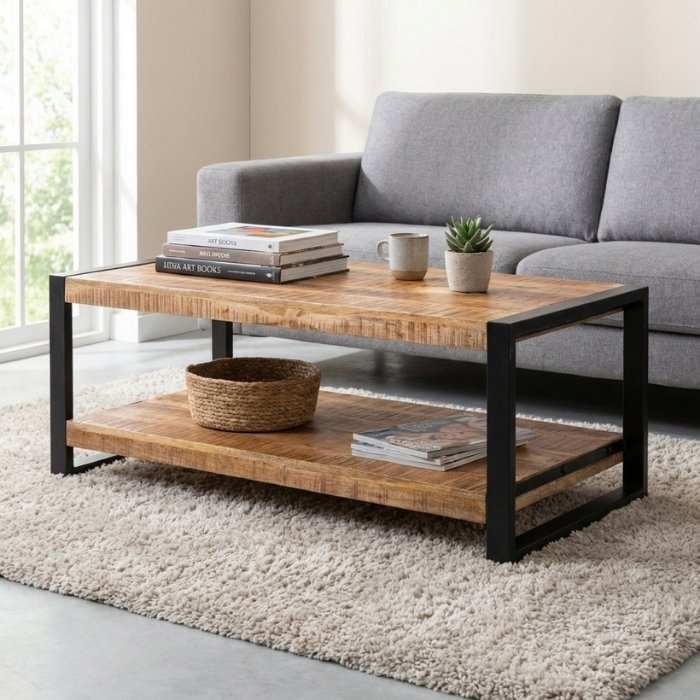 Salontafel mangohout Britt met twee planken.