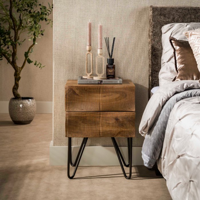 Nachtkastje met 2 lades Tamo naturel 40 cm op haarspeldpoten - sfeerfoto 1