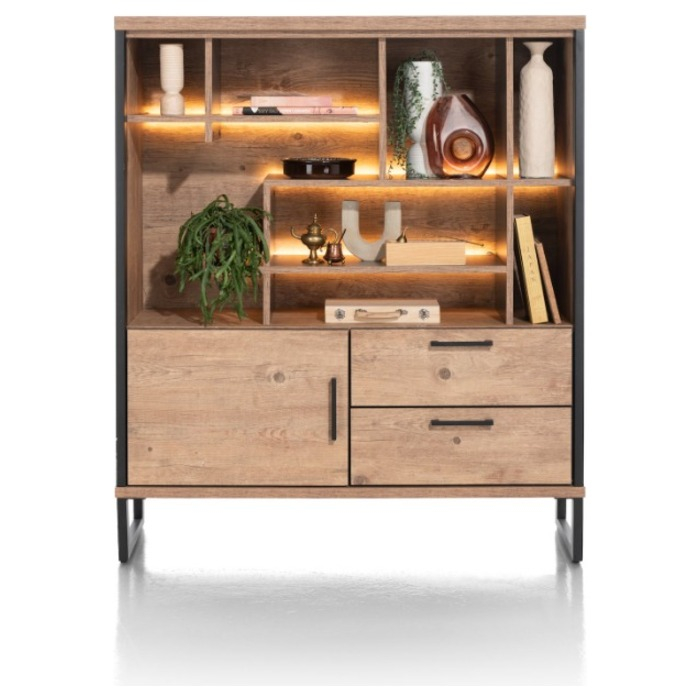 Opbergkast Pantin 120 cm met deur, laden, niches en LED-verlichting