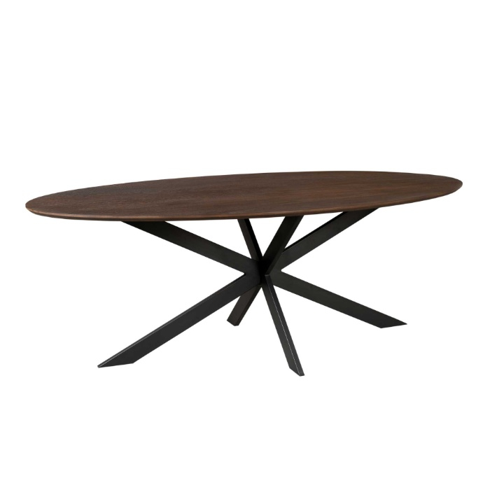 Ovale eettafel Ferris eiken bruin 180 cm driekwart aanzicht met spinpoot