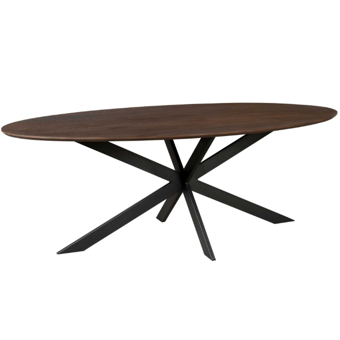 Ovale eettafel Ferris eiken bruin 240 cm driekwart aanzicht met spinpoot