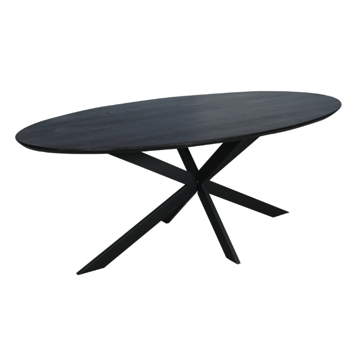 Ovale eettafel Ferris zwart eiken 210 cm met matrix onderstel driekwart aanzicht