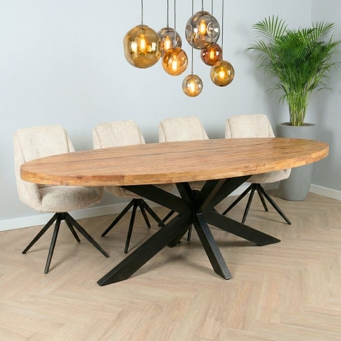Mangohouten eettafel ovaal 260 cm.
