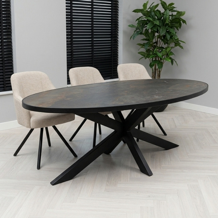 Natuursteen eettafel ovaal