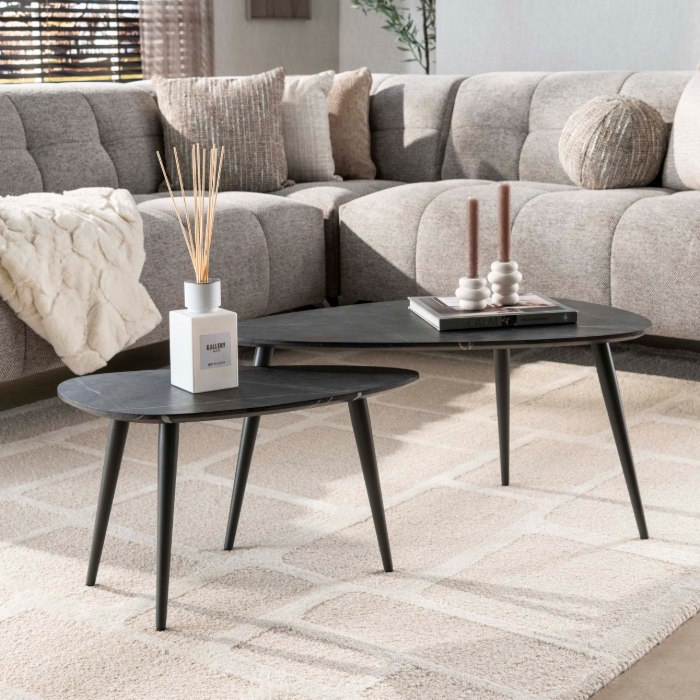 Peervormige salontafel antraciet natuursteenlook Jules set van 2 - sfeerfoto 1