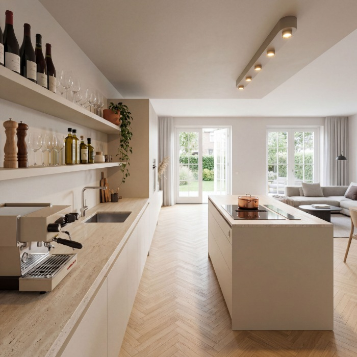 Plafondlamp met 5 spots Cleo beige 135 cm - sfeerfoto 1