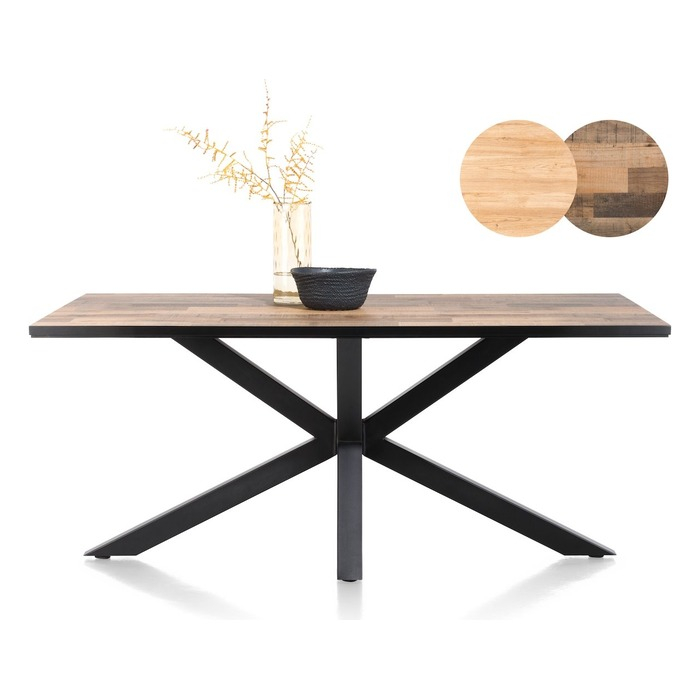 Rechthoekige eettafel Sardinië 180 cm driftwood, zwarte metalen kruispoot