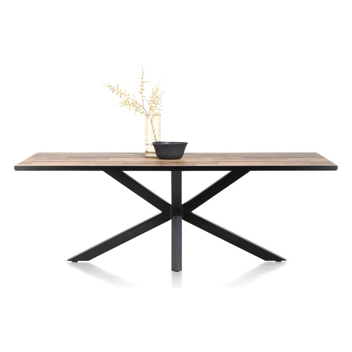 Rechthoekige eettafel Sardinië 220 cm driftwood, zwarte metalen kruispoot