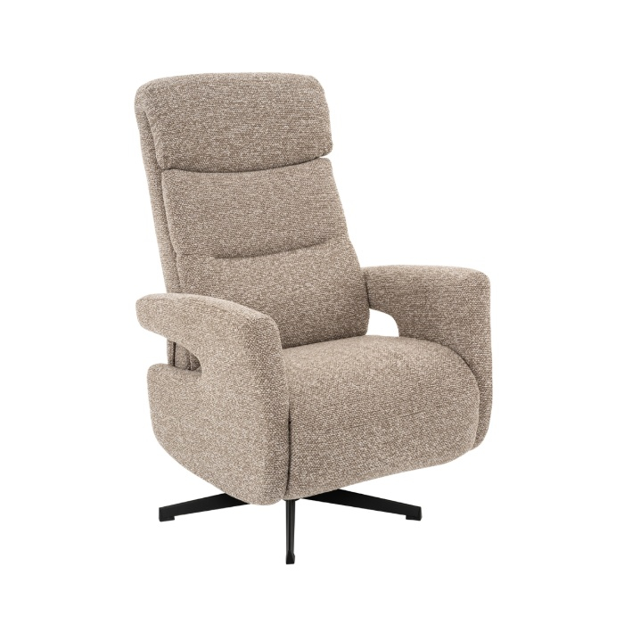 Relaxfauteuil Coen in grijs bouclé, schuin van voren