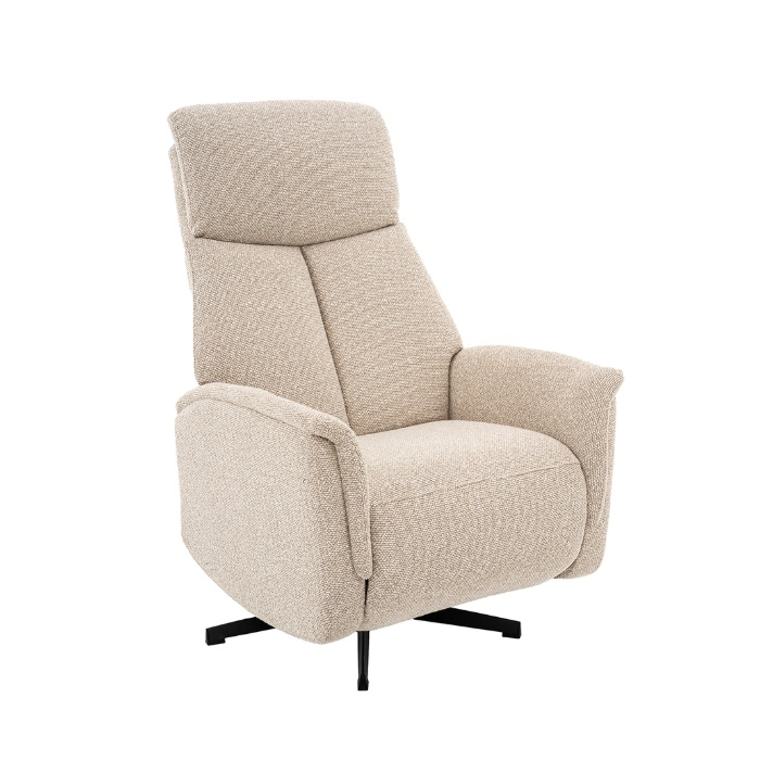Relaxfauteuil elektrisch Aafke in crème bouclé met 2 motoren, schuin van voren