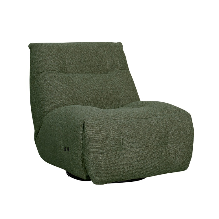 Relaxfauteuil elektrisch Rob in groen bouclé met accu, schuin van voren