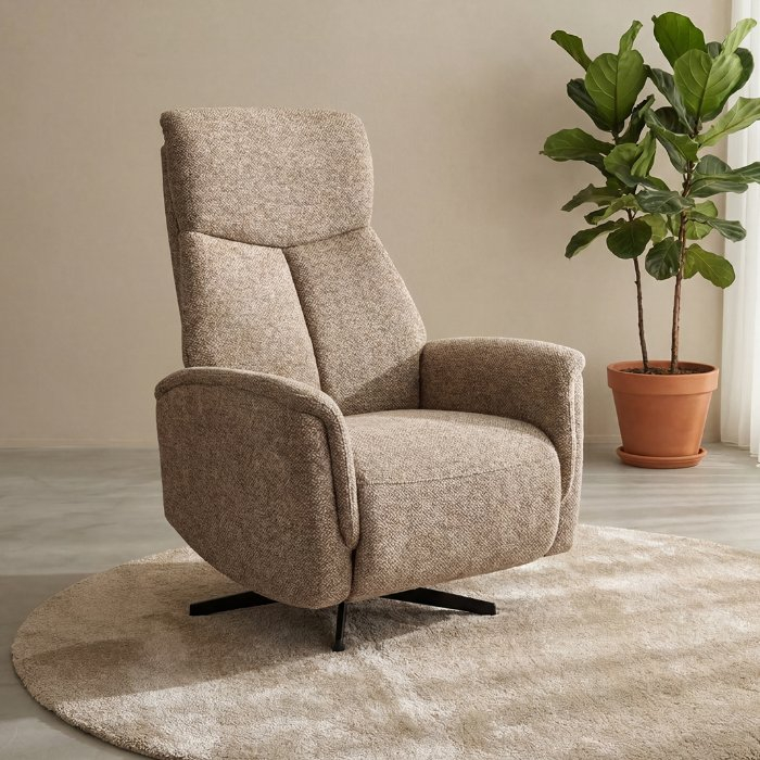 Relaxfauteuil Hidde in grijs bouclé in een woonkamer