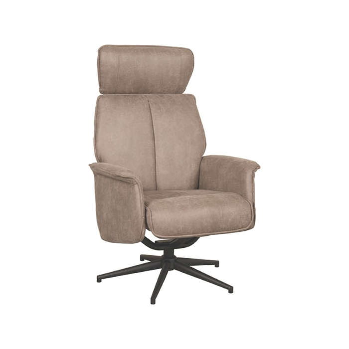 Relaxfauteuil Veerle in taupe micro-suède, schuin van voren
