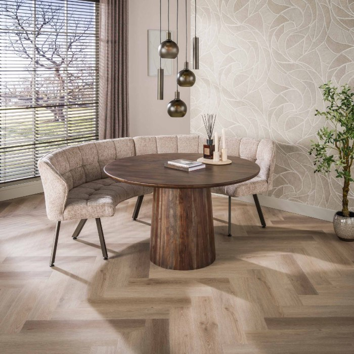 Ronde eetkamerbank 2-delig Arno beige - sfeerfoto 1