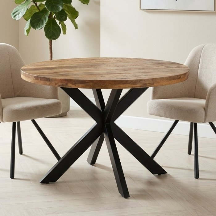 Ronde eettafel met spinpoot van mangohout