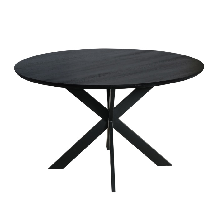 Ronde eiken eettafel Ferris zwart 130 cm met zwart matrix onderstel