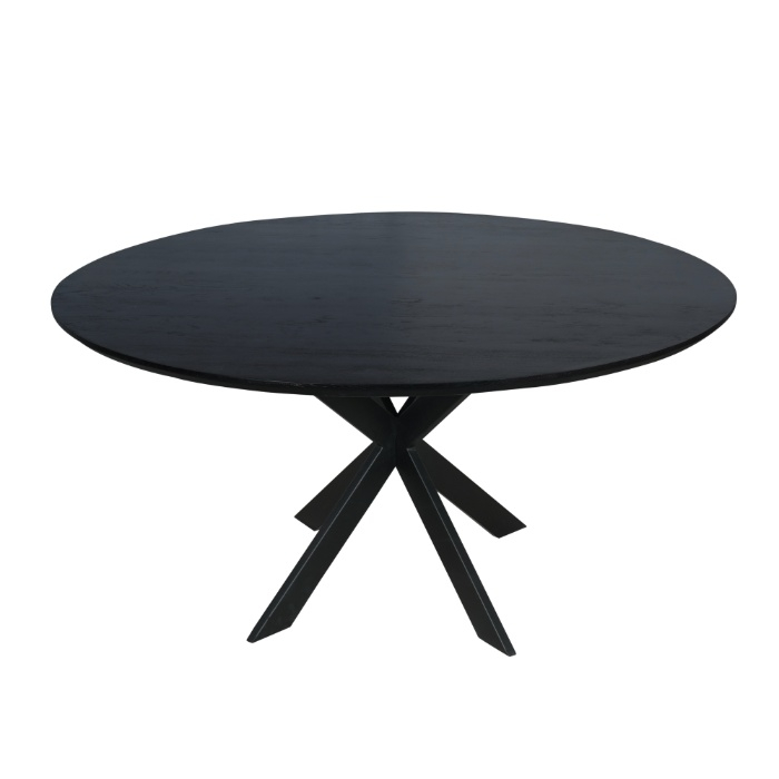 Ronde eiken eettafel Ferris zwart 150 cm met zwart matrix onderstel