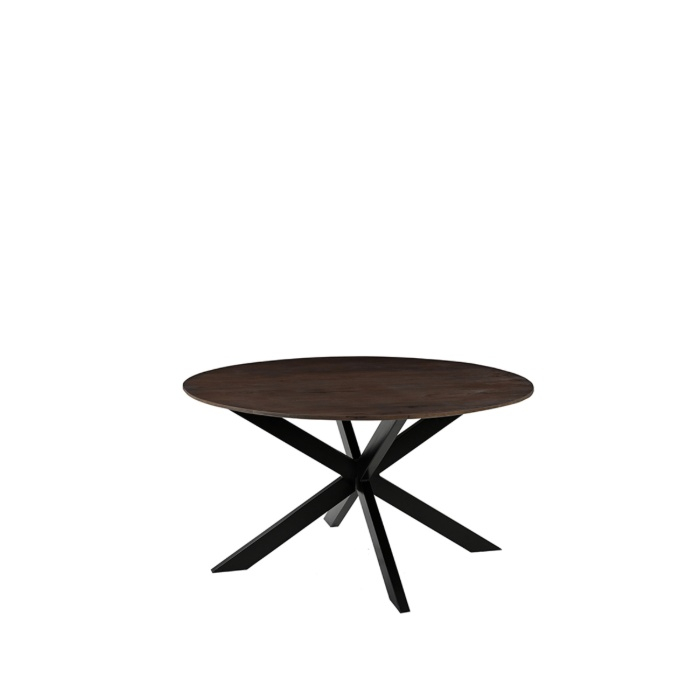 Eettafel Ole 130 cm in mangohout donkerbruin, schuin van voren