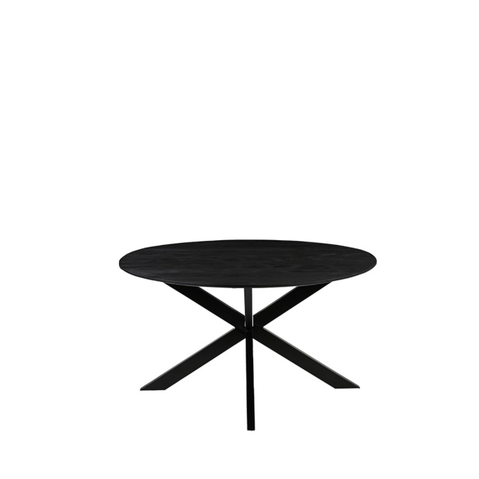 Eettafel Ole 130 cm in mangohout zwart, schuin van voren