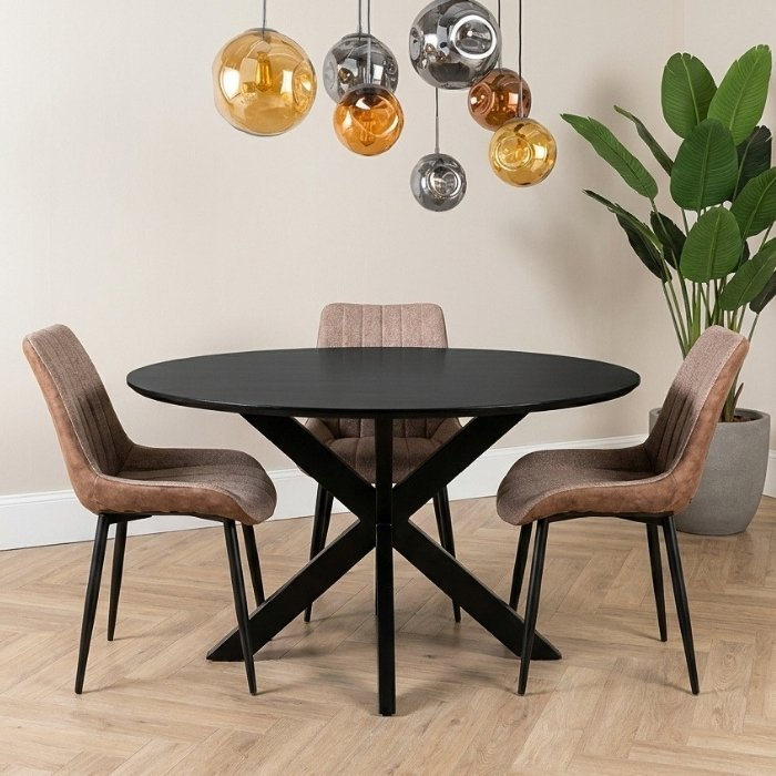 Zwarte eettafel rond met spinpoot