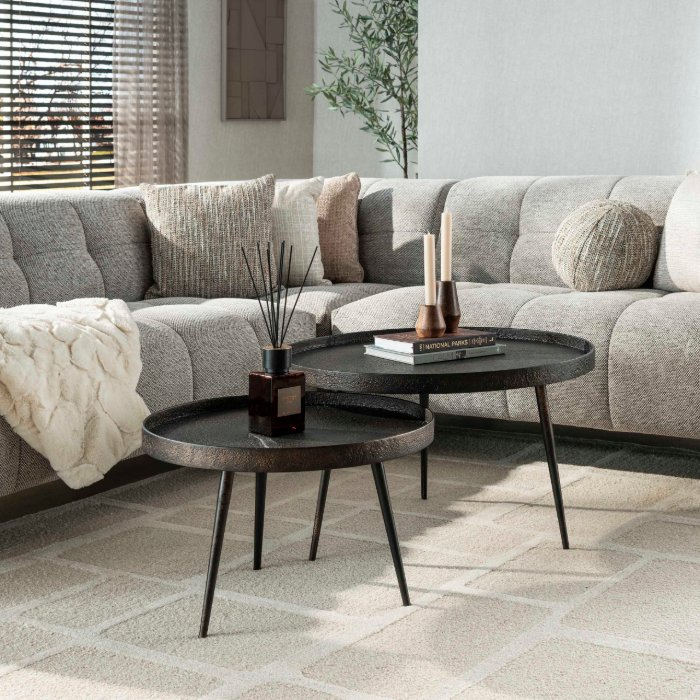 Ronde salontafel grijs gepoedercoat Iben set van 2 - sfeerfoto 1