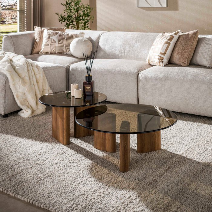Ronde salontafel rookglas Dalia set van 2 - sfeerfoto 1