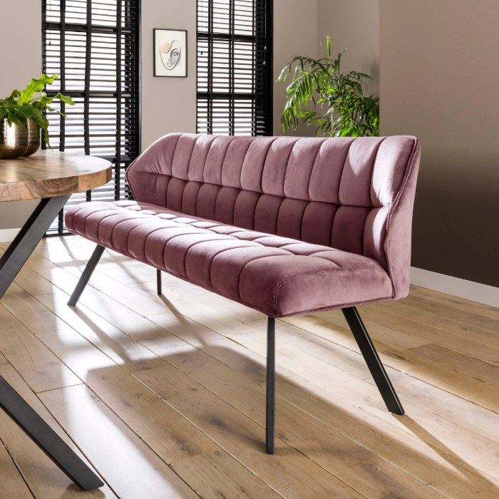 Roze velours eetkamerbank Arno met rugleuning - sfeerfoto 1